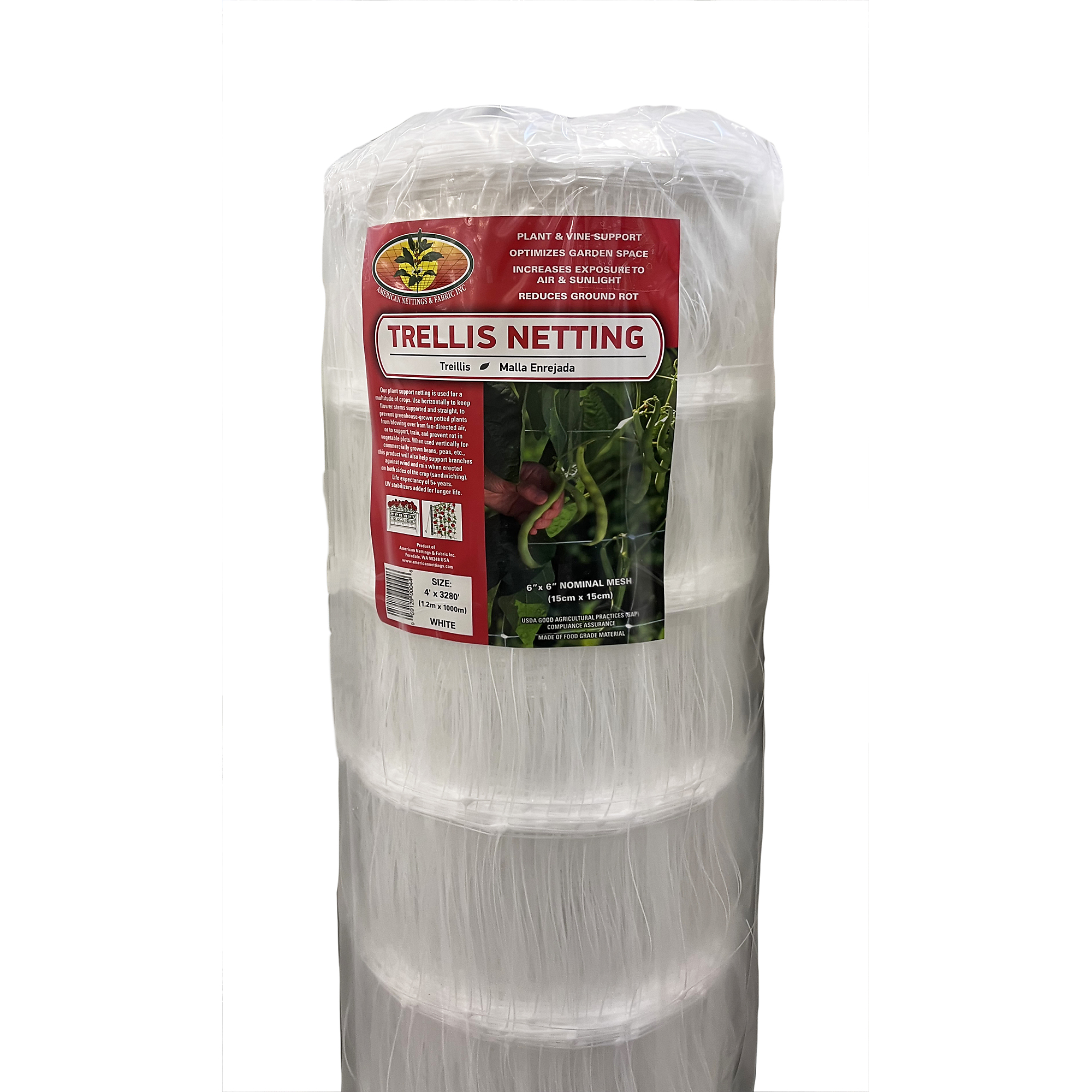 American Nettings & Fabric, Inc., Trellis Netting White 4ft.x3280ft., Model# TN4W